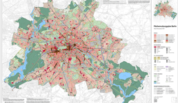 Zu sehen ist eine Karte von Berlin mit verschiedenfarbigen Flächen