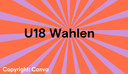 Text: U18Wahl auf lila-orangenem Hintergrund