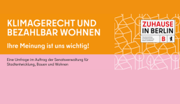 Schrift und Logo auf orangenem und rosanem Hintergrund